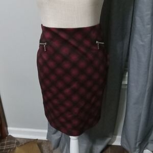 Plaid Pencil Skirt - Red and Black